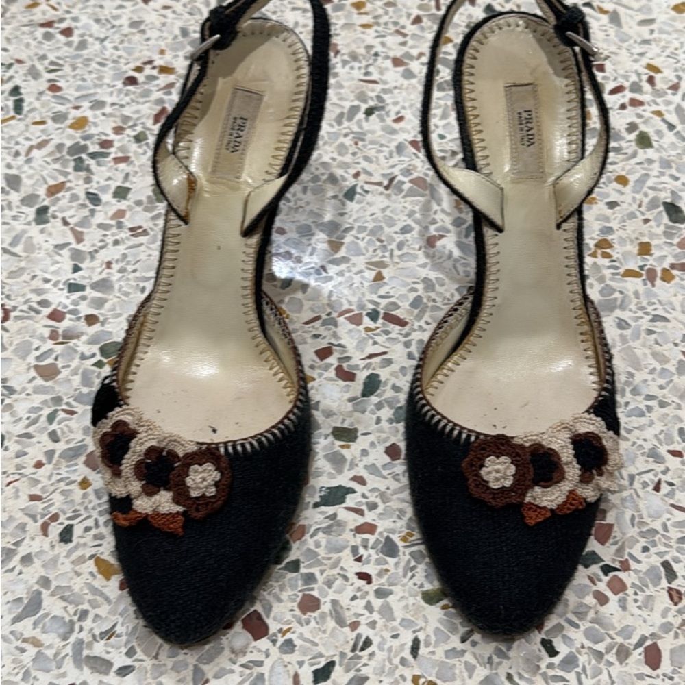 Vintage Prada Black knitted with crochet flowers